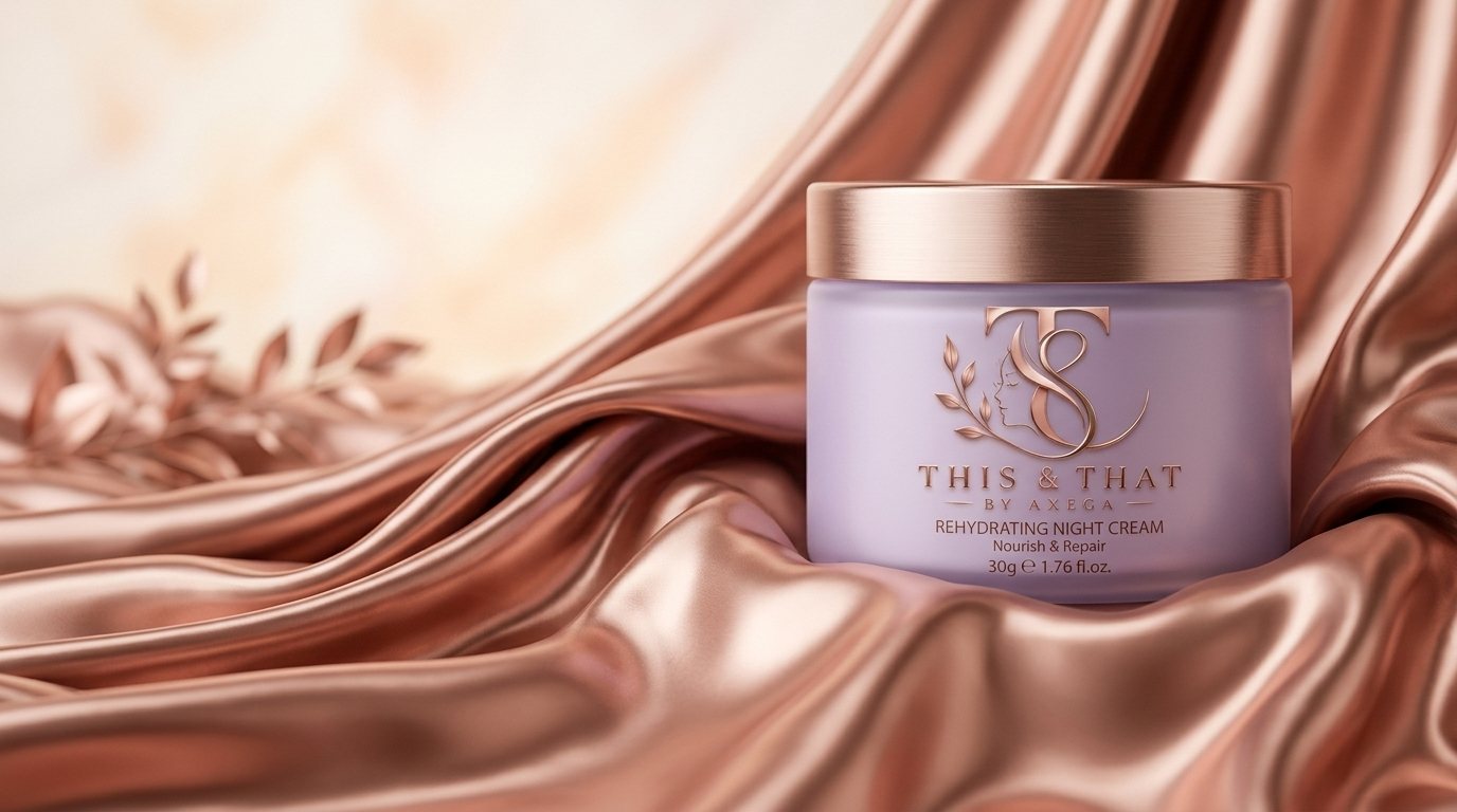 This & That Rehydrating Night Cream resting on rose gold satin